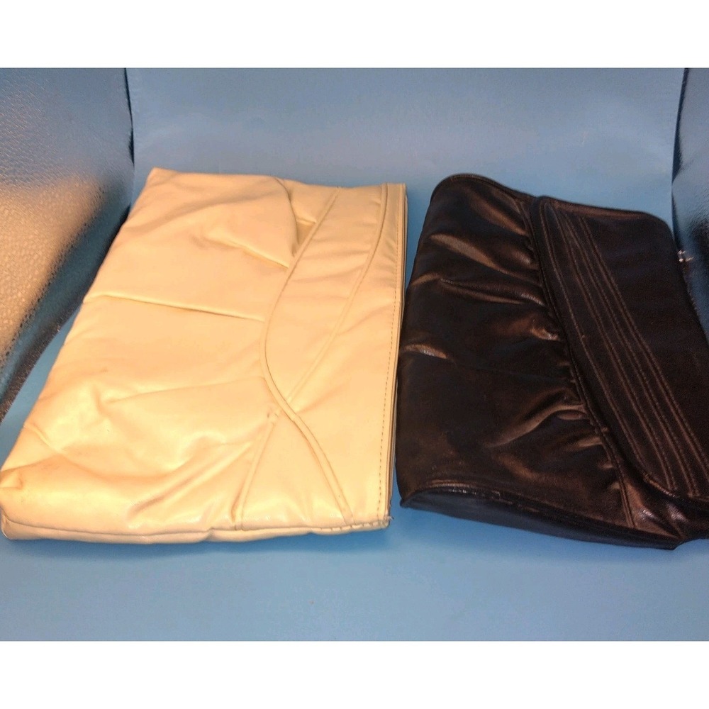 Vintage Style Faux Leather Clutch Purse Lot Black & Cream Foldover Evening Bag